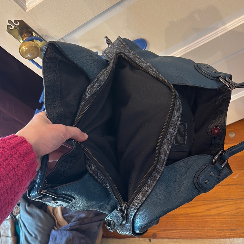 Coach Teal Leather Shoulder Tote - Picture 9 of 9